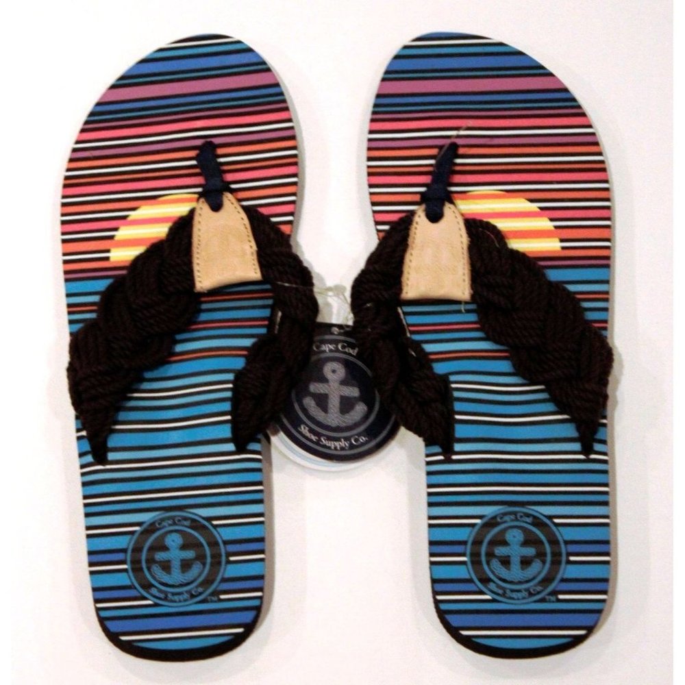 CAPE COD SHOE Vintage Sunset BLUE Braided THONG Flip Flops HAND MADE Rope 11